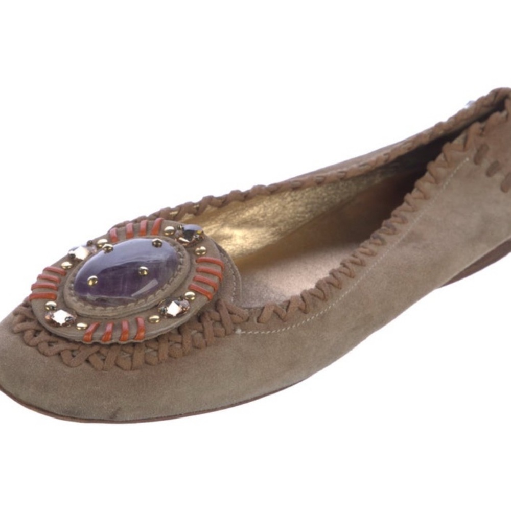 Taupe Suede Gem-Embellished Women's Ballet Flat
